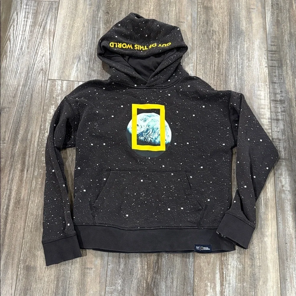 GAP Kids x National Geographic Unisex Black Moon Hoodie Sweatshirt size 12